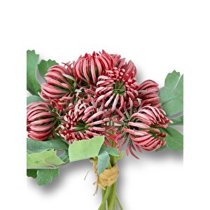 Yapay Çiçek Doğmamış Kırmızı Krizantem Demeti 5 Dallı Gelin Çiçeği Ve Aranjman Aradal Çiçeği 24cm