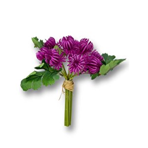 Yapay Çiçek Doğmamış Mor Krizantem Demeti 5 Dallı Gelin Çiçeği Ve Aranjman Aradal Çiçeği 24cm