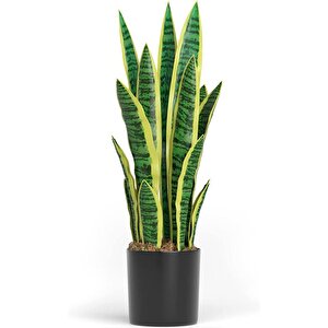 Yapay Çiçek Saksılı Yeşil Kılıç Çiçeği Dal 68cm Salon Çiçeği Metal Mat Siyah Saksılı Yapay Bitki