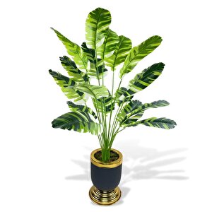 Yapay Çiçek Çizgili Muz Yapraklı Salon Çiçeği 18dal 90*50cm Gold Siyah Vazoda Yapay Bitki