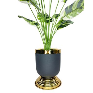 Yapay Çiçek Çizgili Muz Yapraklı Salon Çiçeği 18dal 90*50cm Gold Siyah Vazoda Yapay Bitki