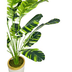 Yapay Çiçek Çizgili Muz Yapraklı Salon Çiçeği 18dal 90*60cm Gold Krem Vazoda Yapay Bitki