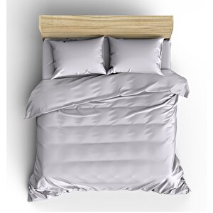 %100 Pamuklu Açık Gri 240x220 Cm Battal Boy Nevresim Ve 2 Yastık Kılıfı Seti