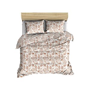 Yüzde Yüz Pamuk Geyik Orman Temalı 240x220 Cm Battal Boy Nevresim Ve 2 Yastık Kılıfı Seti