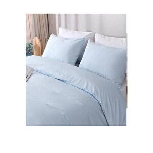 %100 Pamuklu Açık Mavi 240x220 Cm Battal Boy Nevresim Ve 2 Yastık Kılıfı Seti