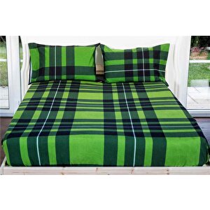 Yüzde Yüz Pamuklu Pazen (flanel) Yeşil Ekose 180x200 Battal Boy Lastikli Çarşaf