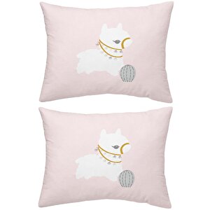 %100 Pamuklu Lama Pembe 2 Adet 50x70 Yastık Kılıfı