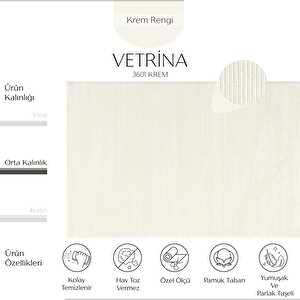 Vetrina 3601 Krem Yumuşak Dokulu Halı Kilim Salon Mutfak Kesme Yolluk Dokuma Makine Halısı 120x400 cm