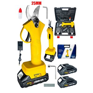 2100wh 10 Ah Çift Akülü Bağ Makası Dal Budama Kesme Makası Makinesi Çantalı Set  25mm Çap