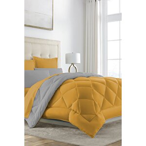 Çift Taraflı Lux Silikon Yorgan - Çift Kişilik Özel Çantalı Sari-gri̇