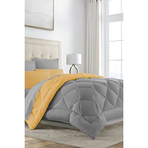 Çift Taraflı Lux Silikon Yorgan - Çift Kişilik Özel Çantalı Sari-gri̇