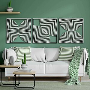 Ahşap Duvar Tablosu, 3 Parça Ahşap Modern Duvar Dekoru, Soyut Duvar Paneli, Beyaz 71x71 cm