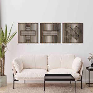 Ahşap Duvar Tablosu, 3 Parça Ahşap Duvar Dekoru, Geometrik Matematik Sembol Duvar Paneli, Akasya 40,5x40,5 cm
