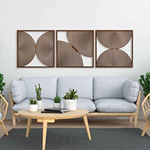 Ahşap Duvar Tablosu, 3 Parça Ahşap Modern Duvar Dekoru, Soyut Duvar Paneli, Ceviz 28x28 cm