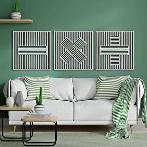 Ahşap Duvar Tablosu, 3 Parça Ahşap Duvar Dekoru, Geometrik Matematik Sembol Duvar Paneli, Beyaz 40,5x40,5 cm