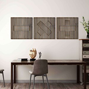 Ahşap Duvar Tablosu, 3 Parça Ahşap Duvar Dekoru, Geometrik Matematik Sembol Duvar Paneli, Akasya 71x71 cm