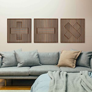 Ent Wood Art Ahşap Duvar Tablosu, 3 Parça Ahşap Duvar Dekoru, Geometrik Matematik Sembol Duvar Paneli, Ceviz