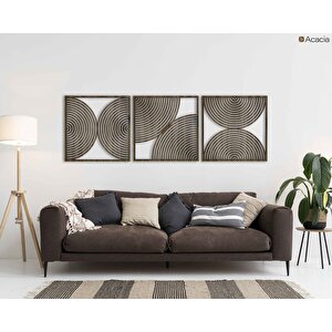 Ahşap Duvar Tablosu, 3 Parça Ahşap Modern Duvar Dekoru, Soyut Duvar Paneli, Akasya 71x71 cm