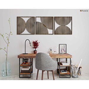 Ahşap Duvar Tablosu, 3 Parça Ahşap Modern Duvar Dekoru, Soyut Duvar Paneli, Akasya 71x71 cm
