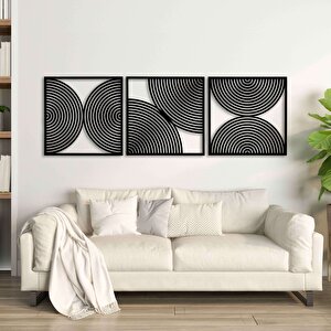Ahşap Duvar Tablosu, 3 Parça Ahşap Modern Duvar Dekoru, Soyut Duvar Paneli, Siyah 71x71 cm