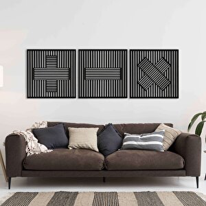Ahşap Duvar Tablosu, 3 Parça Ahşap Duvar Dekoru, Geometrik Matematik Sembol Duvar Paneli, Siyah 71x71 cm
