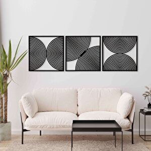 Ahşap Duvar Tablosu, 3 Parça Ahşap Modern Duvar Dekoru, Soyut Duvar Paneli, Siyah 58,5x58,5 cm