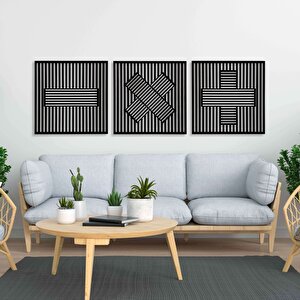 Ahşap Duvar Tablosu, 3 Parça Ahşap Duvar Dekoru, Geometrik Matematik Sembol Duvar Paneli, Siyah 28x28 cm