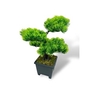Bonsai Dekoratif Yapay Ağaç Yeşil Bonzai 39*25 Cm Siyah Kare Saksıda