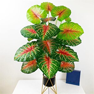 Yapay Çiçek Saksıda Tropik Kızıl Caladium 18 Dal 70 Cm Salon Çiçeği Yapay Bitki