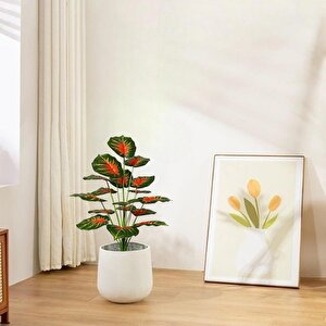 Yapay Çiçek Saksıda Tropik Kızıl Caladium 18 Dal 70 Cm Salon Çiçeği Yapay Bitki