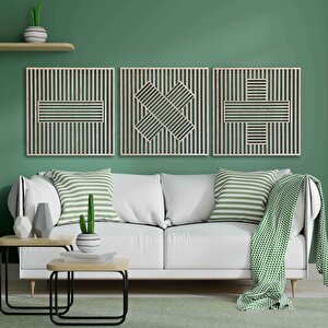 Ahşap Duvar Tablosu, 3 Parça Ahşap Duvar Dekoru, Geometrik Matematik Sembol Duvar Paneli, Akçaağaç 71x71 cm