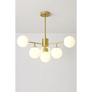 Sicilya Modern Eskitme Kasa Beyaz Globe Camlı Altılı Avize
