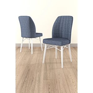 Tulca Serisi, Beyaz 70x110 Sabit Mdf Yemek Masası Takımı 4 Adet Sandalye Açık Mavi