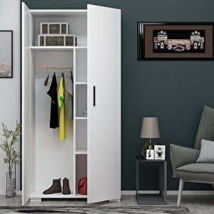 Mirza 2 Kapaklı , 1 Askılı , 5 Raflı  Gardırop Beyaz Beyaz