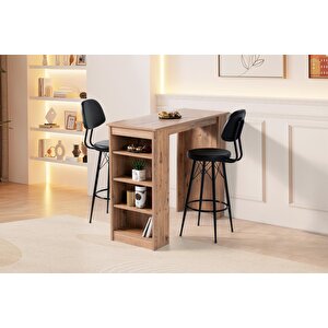 Vista Eylül Bar Raflı Mutfak Masa Takımı 50x120 Siyah