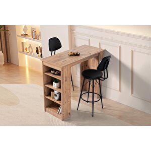 Vista Eylül Bar Raflı Mutfak Masa Takımı 50x120 Siyah