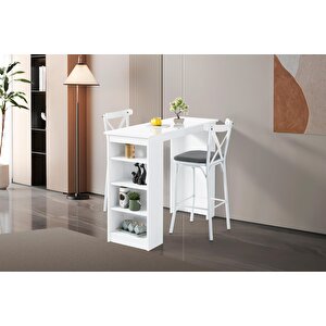 Vista Eylül Bar Raflı Mutfak Masa Takımı 50x120 Beyaz