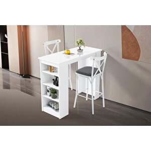 Vista Eylül Bar Raflı Mutfak Masa Takımı 50x120 Beyaz