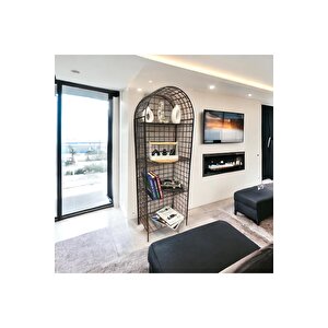 Modern Dekoratif Tel Metal Kitaplık & Çiçeklik Raf - Siyah