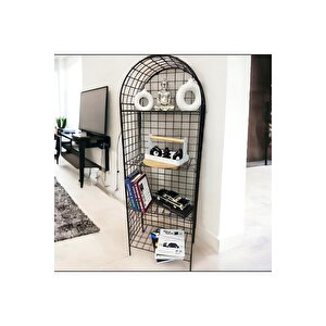 Modern Dekoratif Tel Metal Kitaplık & Çiçeklik Raf - Siyah