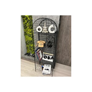 Modern Dekoratif Tel Metal Kitaplık & Çiçeklik Raf - Siyah