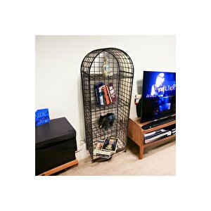 Modern Dekoratif Tel Metal Kitaplık & Çiçeklik Raf - Siyah