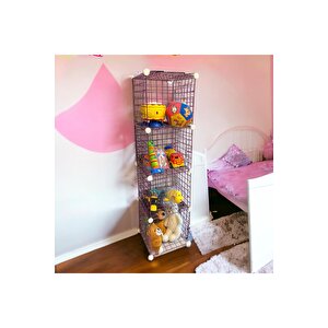4 Bölmeli Tel Küp Çok Amaçlı Organizer Raf Pembe 33cm Mutfak, Oyuncak, Kiler, Depolama Rafı