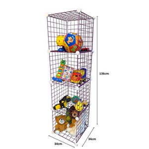 4 Bölmeli Tel Küp Çok Amaçlı Organizer Raf Pembe 33cm Mutfak, Oyuncak, Kiler, Depolama Rafı