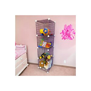 4 Bölmeli Tel Küp Çok Amaçlı Organizer Raf Pembe 33cm Mutfak, Oyuncak, Kiler, Depolama Rafı