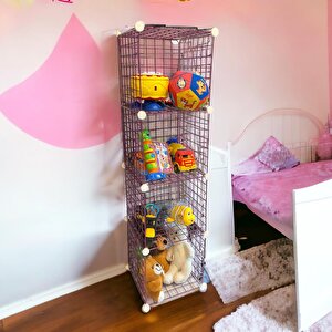 4 Bölmeli Tel Küp Çok Amaçlı Organizer Raf Pembe 33cm Mutfak, Oyuncak, Kiler, Depolama Rafı
