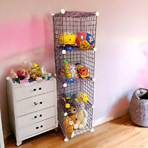 4 Bölmeli Tel Küp Çok Amaçlı Organizer Raf Pembe 33cm Mutfak, Oyuncak, Kiler, Depolama Rafı