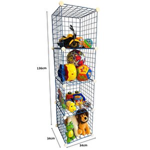 4 Bölmeli Tel Küp Çok Amaçlı Organizer Raf Mavi 33cm Mutfak, Oyuncak, Kiler, Depolama Rafı