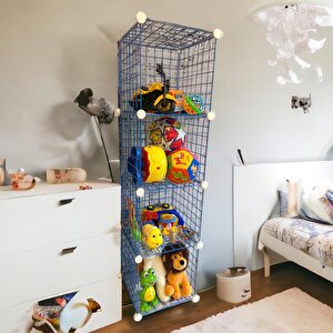 4 Bölmeli Tel Küp Çok Amaçlı Organizer Raf Mavi 33cm Mutfak, Oyuncak, Kiler, Depolama Rafı