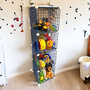 4 Bölmeli Tel Küp Çok Amaçlı Organizer Raf Mavi 33cm Mutfak, Oyuncak, Kiler, Depolama Rafı